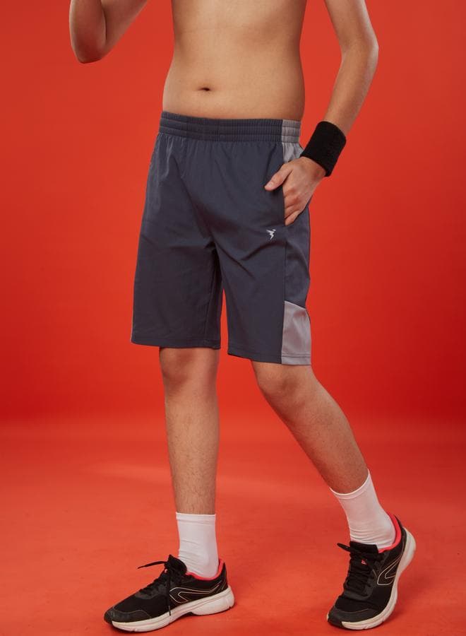 Boys Grey Solid 2-Way Stretch Athletic Shorts - Image 1