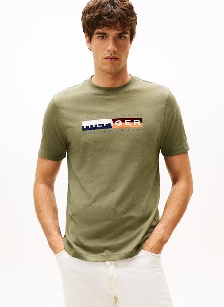 Men’s Green Graphic Crew Neck T-Shirt Mw0Mw40014Pli - Image 1