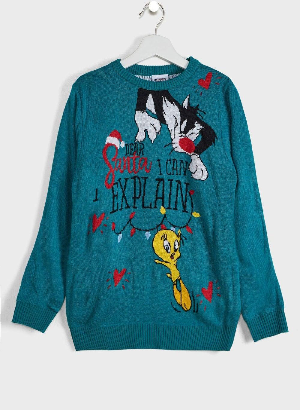 Kids Looney Tunes Christmas Knit Sweater - Image 1