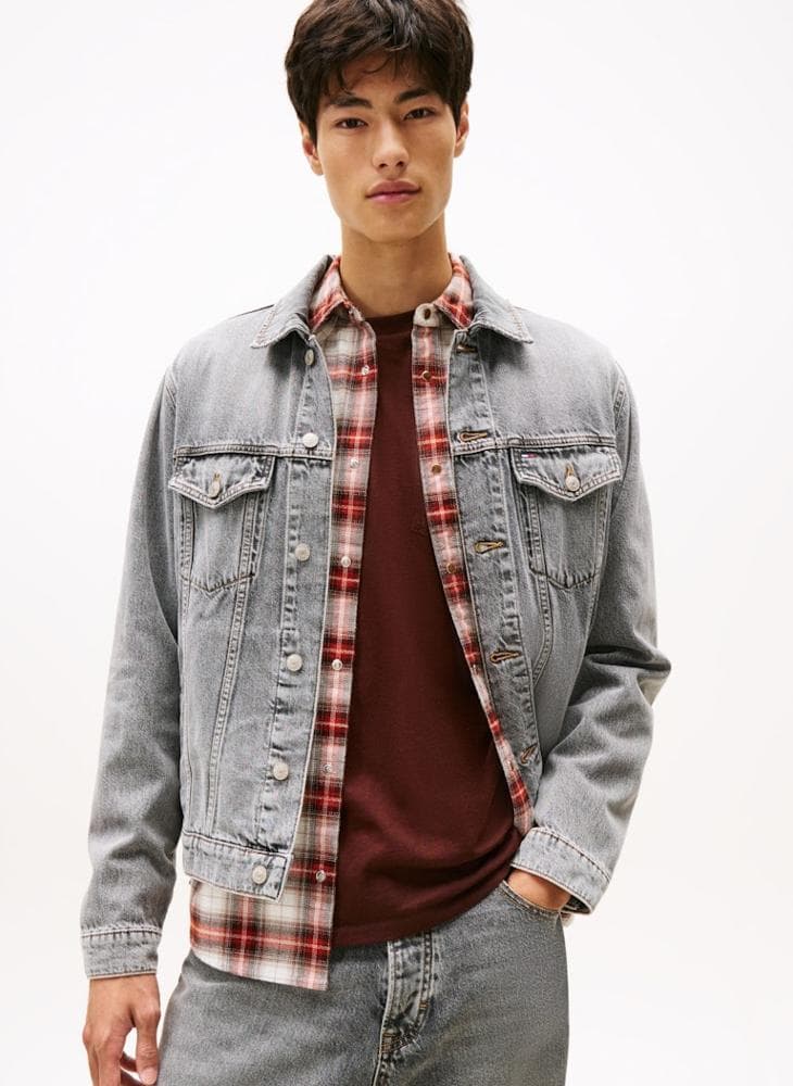 Ryan Back Logo Colour-Block Denim Trucker Jacket - Image 1