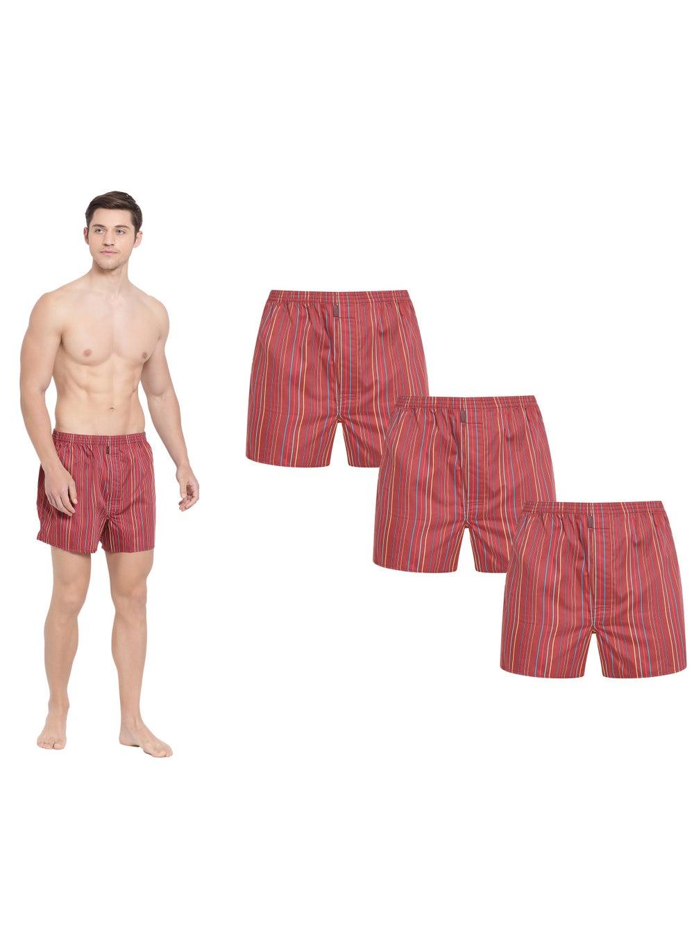 BYC Byr5170 Red Striped Cotton Boxers Pack of 3 - Image 1