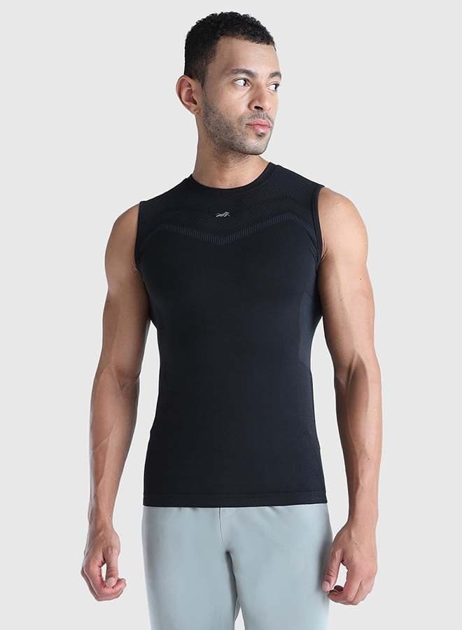 Men’s Seamless Compression Sleeveless T-Shirt Black Mffss25Slt012 - Image 1