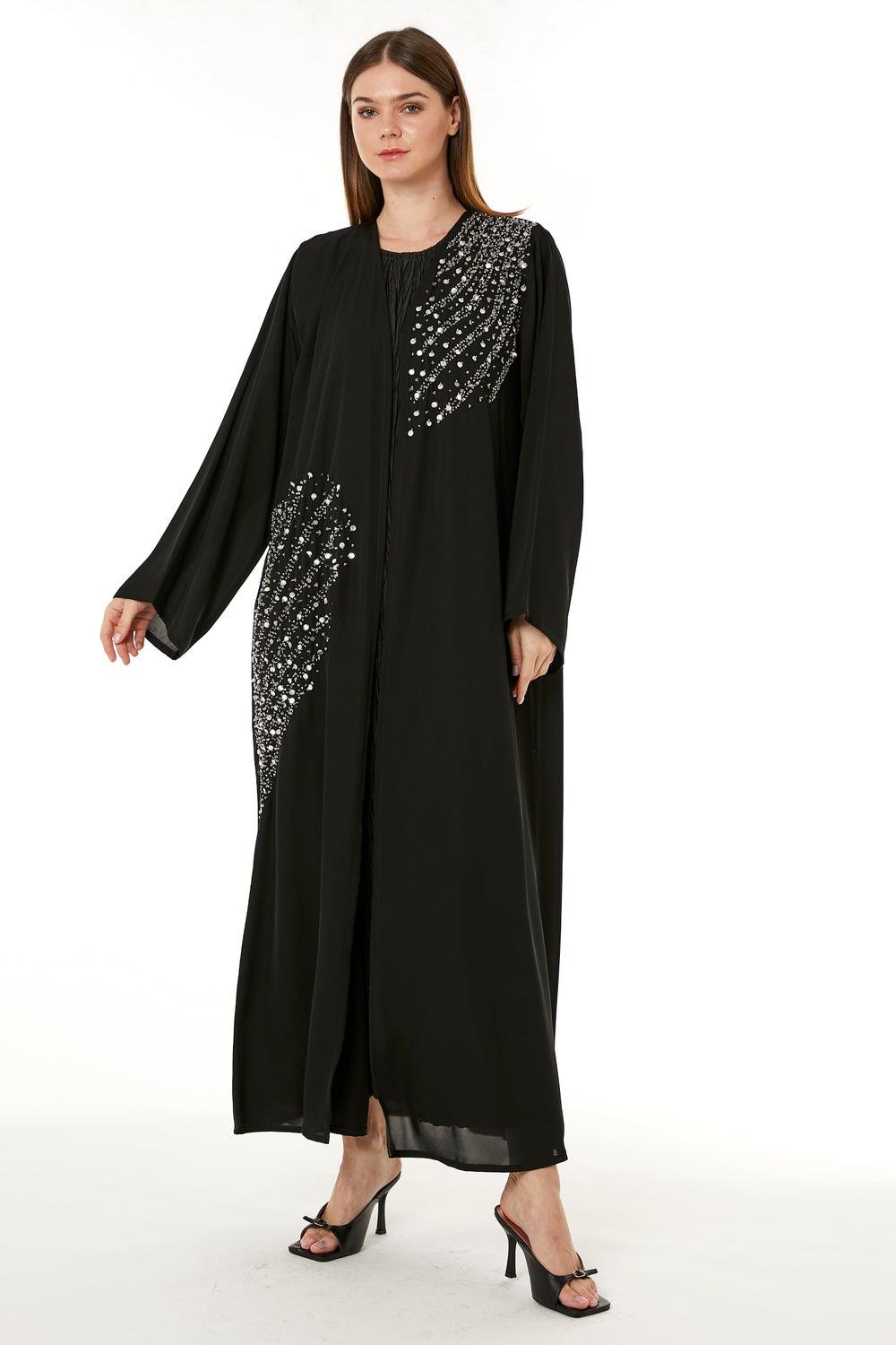 Black Embellished Flared Sleeve Abaya - Image 1