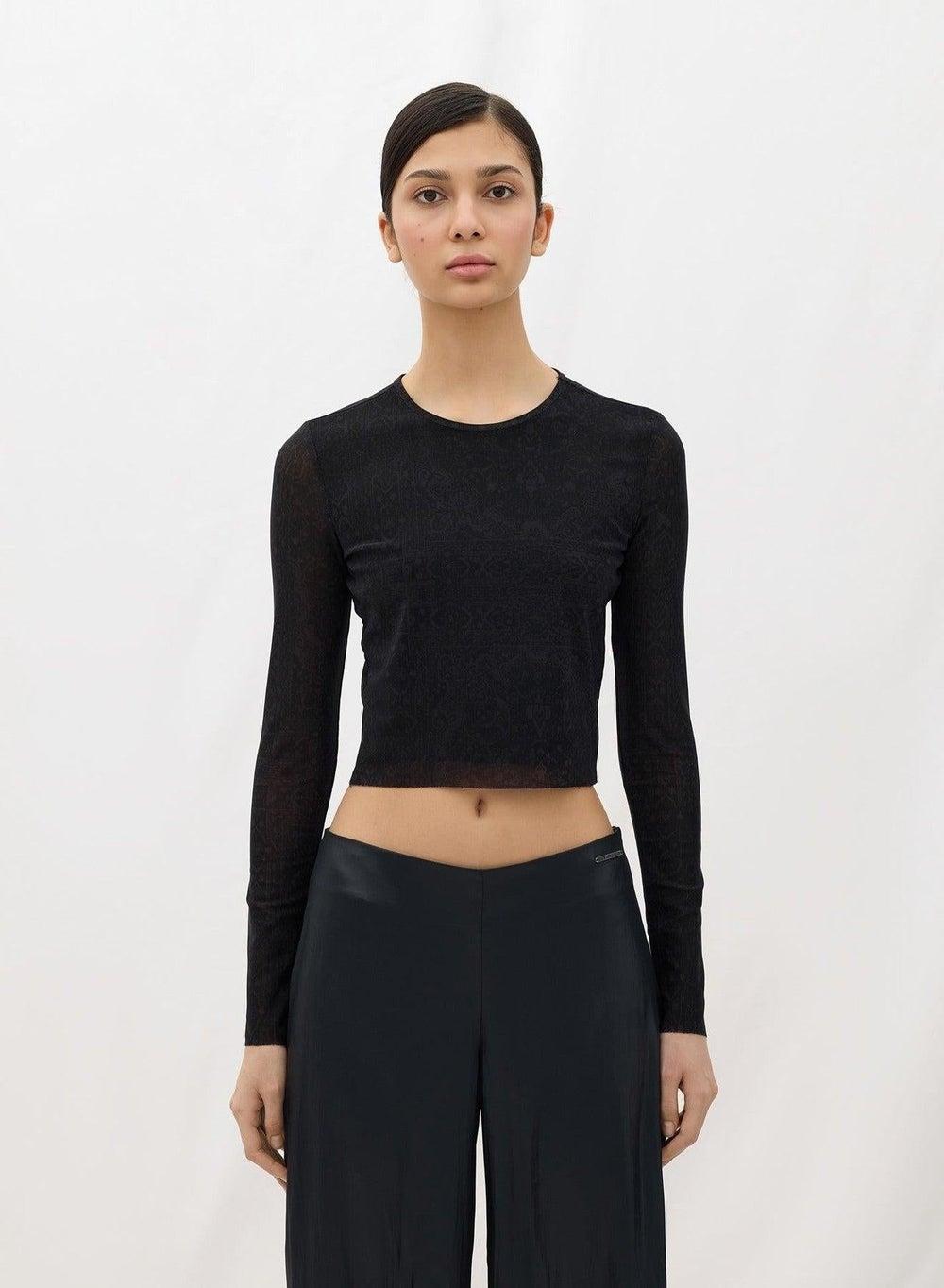 BLOUSE 001 Sheer Mesh Slash Neck Blouse - Image 1