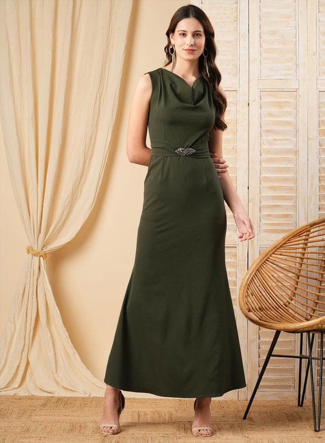 Olive Cowl Neck Maxi Dress 7008877725 - Image 1
