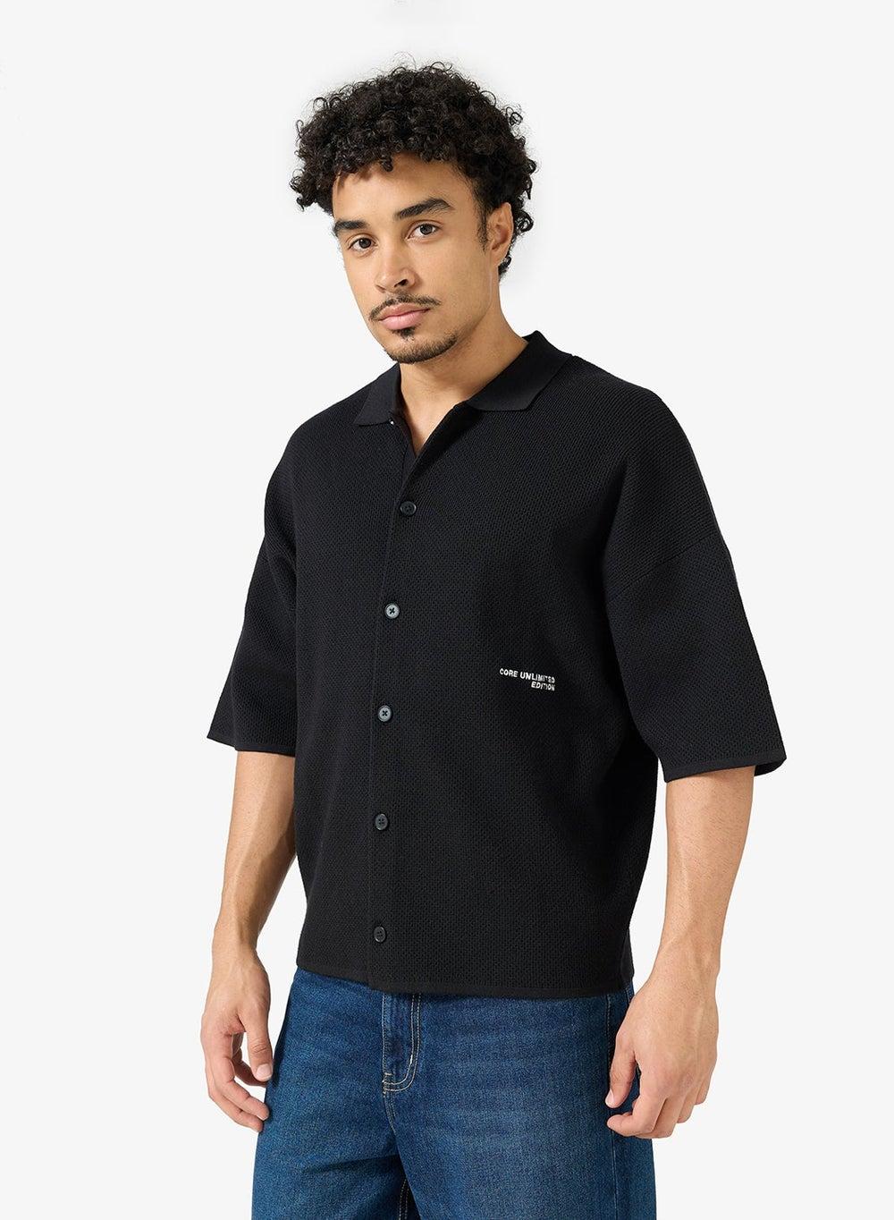 Black Knit Polo 12277133 Relaxed Fit Shirt - Image 1