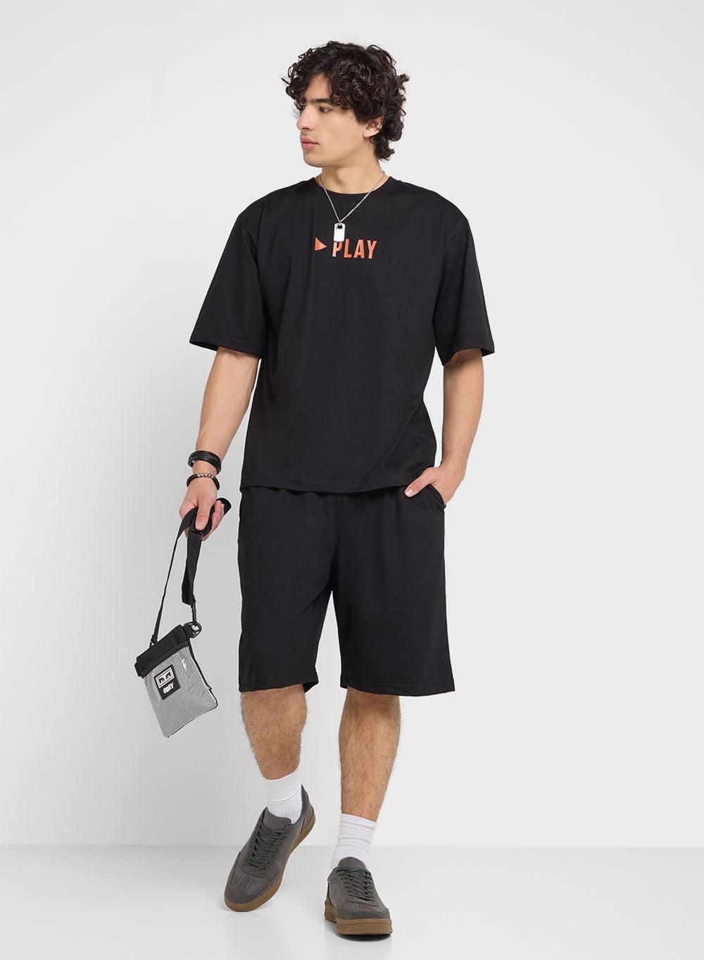 Tcnam 10 Graphic T-Shirt & Shorts Set Black - Image 1