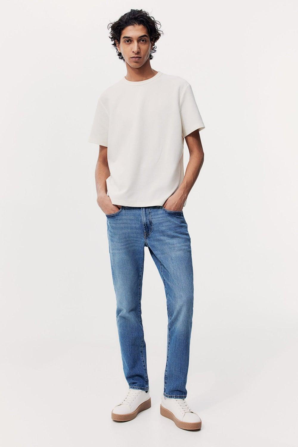 Regular Tapered Stretch Denim Jeans Blue Medium Dusty - Image 1