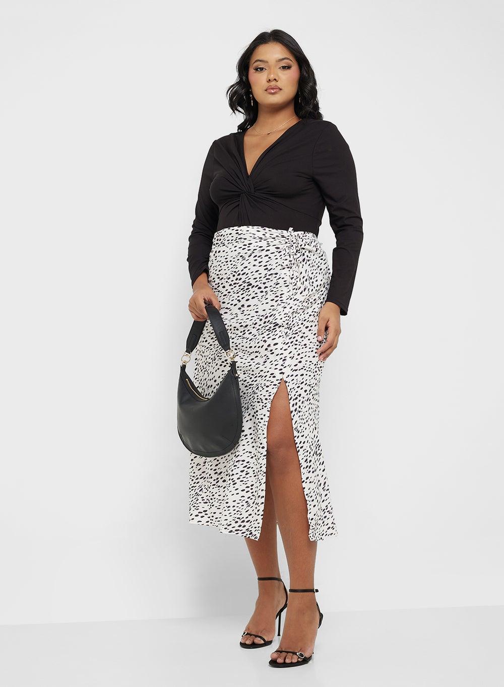 X6051 Animal Print Ruched Midi Skirt - Image 1