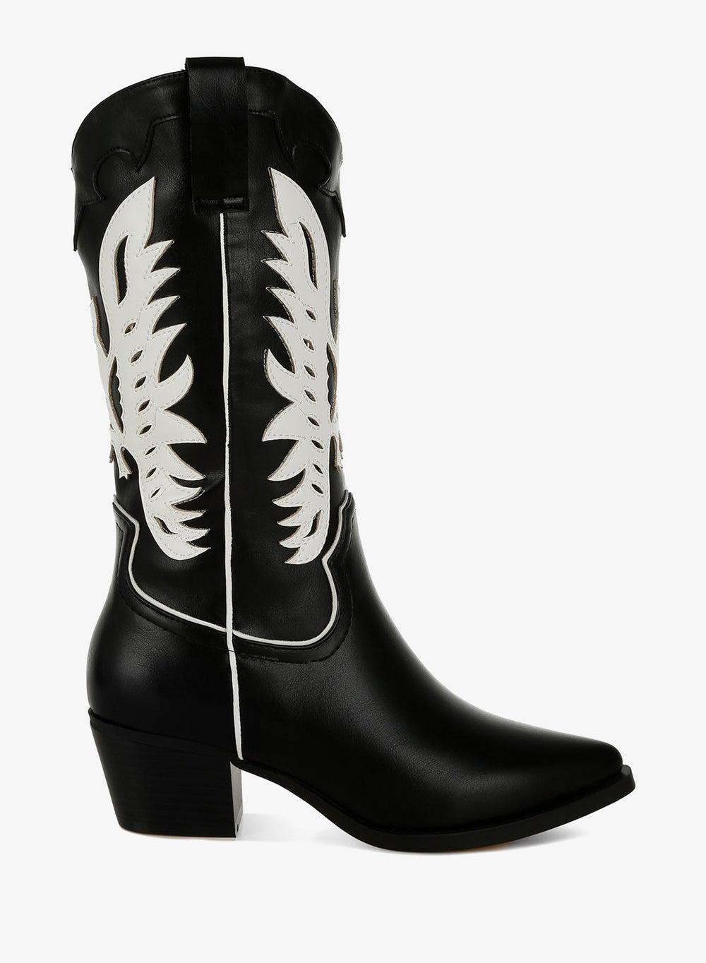 Winged Patchwork Black Cowboy Boots Sh5259 - Image 1
