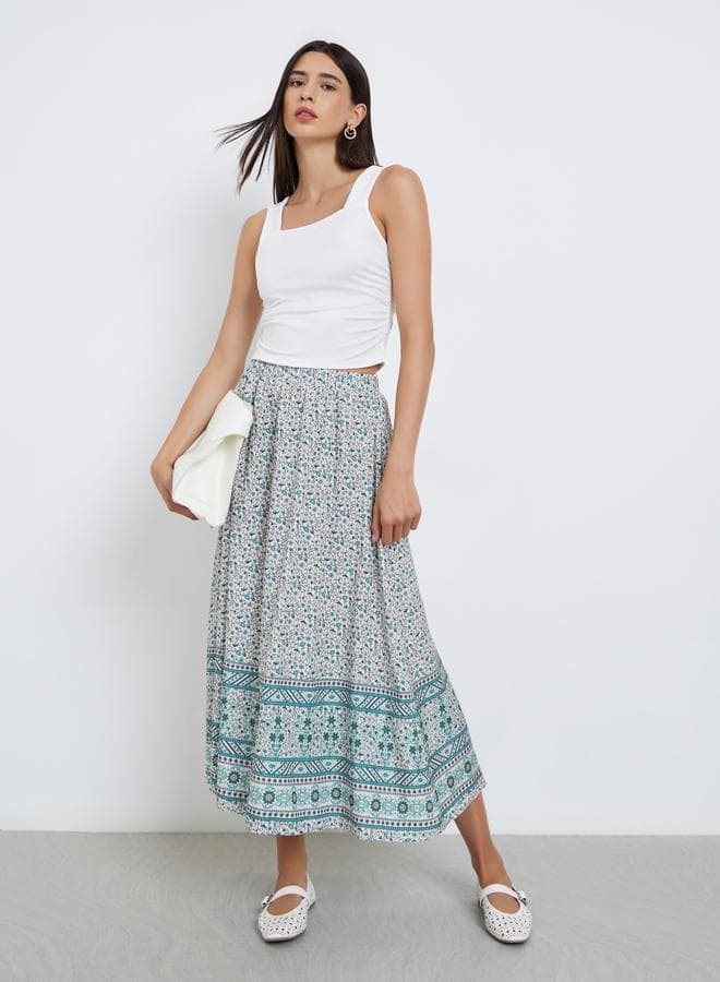 Floral All-Over Print A-Line Maxi Skirt - Image 1