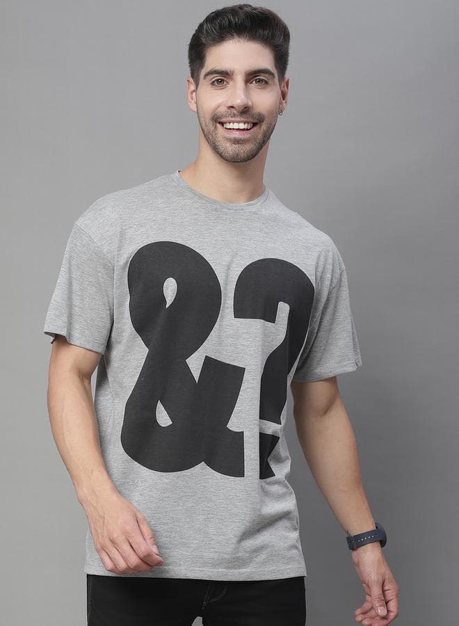 Door74 Men’s Grey Oversized Graphic Cotton T-Shirt - Image 1
