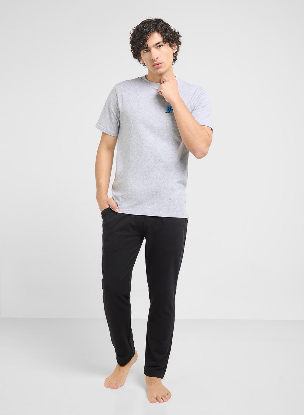 DMNW33 Grey Melange Black Men’s Nightwear Set - Image 1