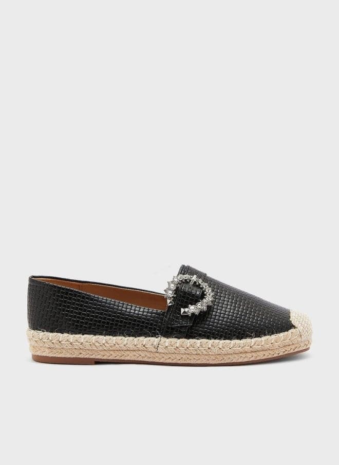 Ag16 3 Textured Diamante Buckle Espadrille Flats - Image 1