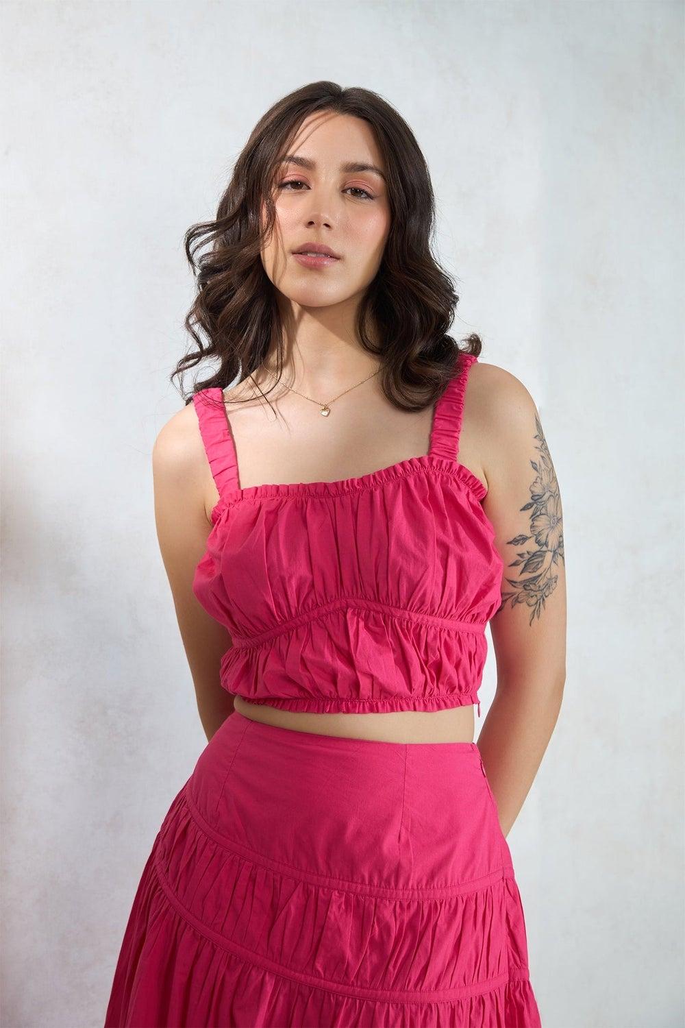 VIRGIO Pink Ruched Cotton Sweetheart Crop Top 62063000 - Image 1