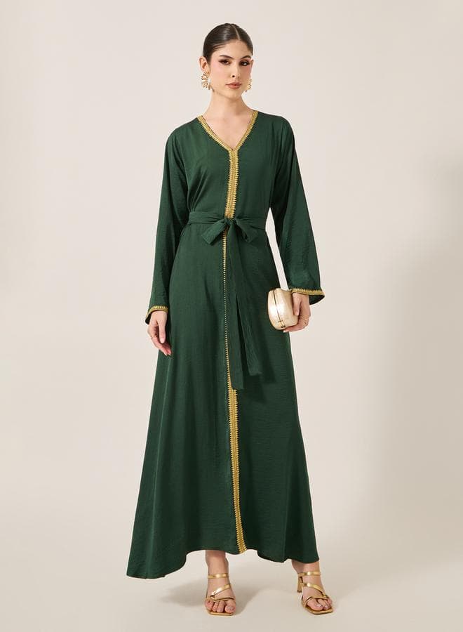 Green Lace Trim V-Neck Jalabiya 7012602313 - Image 1