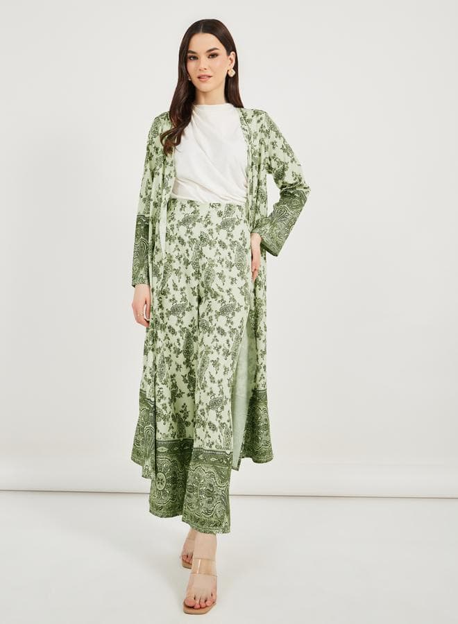 Paisley Mid-Rise Wide Leg Pants 7011253013 Green - Image 1