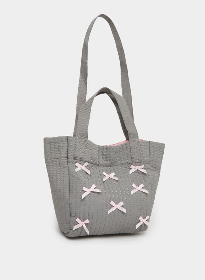 Styli Ribbon Stitch Detail Grey Tote Bag - Image 1