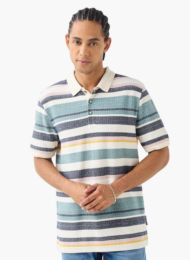 Lee Cooper Blue Jacquard Cotton Polo T-Shirt - Image 1