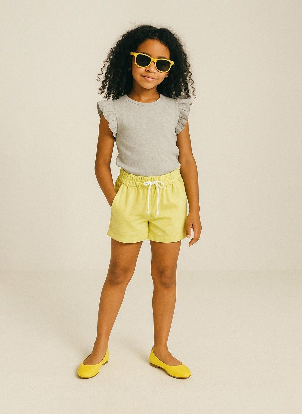 Girls Grey Rib Ruffle Sleeve Cotton T-Shirt - Image 1