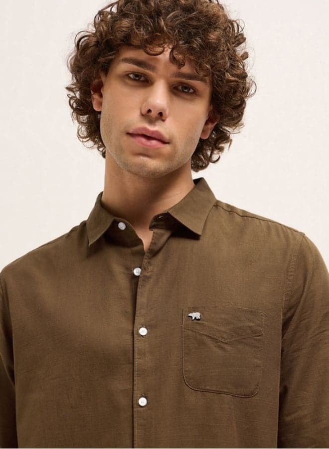 Men’s Rust Cotton Button-Down Shirt – Classic All-Occasion Style - Image 1