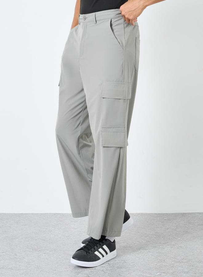 Styli Relaxed Fit Cargo Pants Light Grey Wide Leg - Image 1