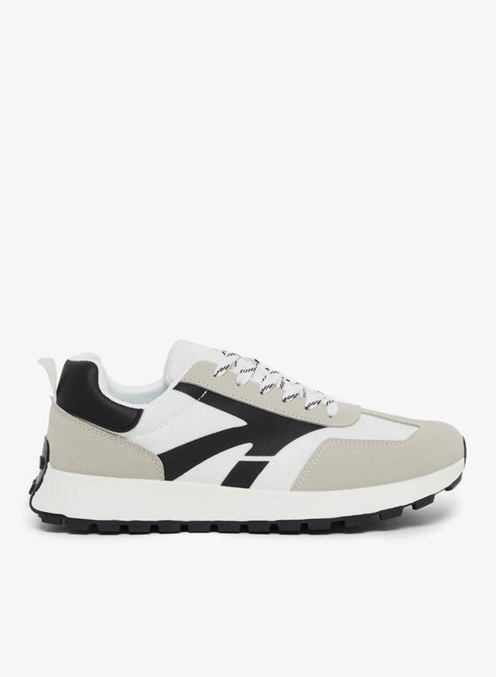 Panelled Lace-Up Platform Sole White Sneakers - Image 1