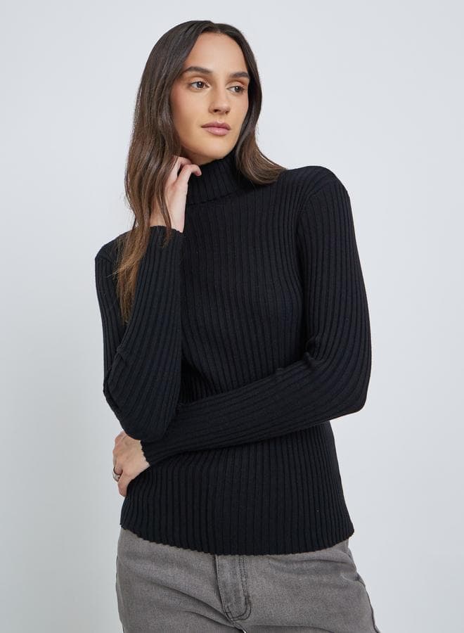 Styli Ribbed High Neck Long Sleeve Top - Image 1