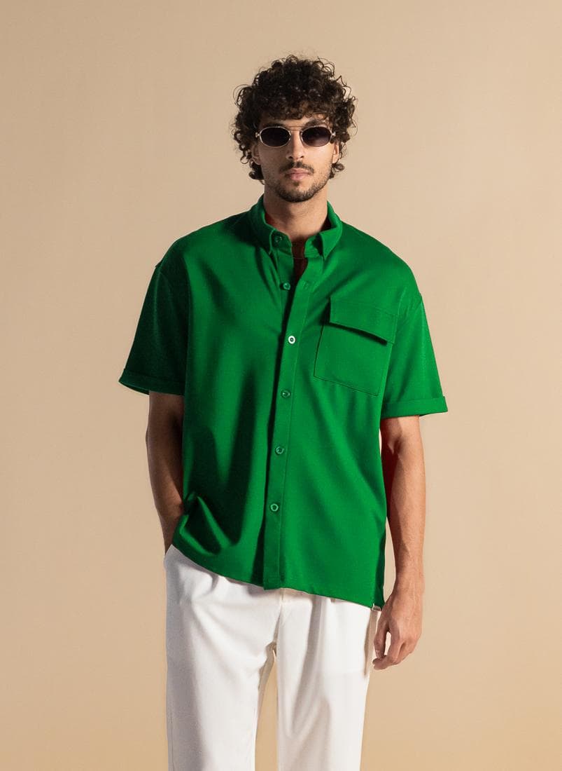 Refined Green Pocket Detail Short Sleeve Shirt - Image 1