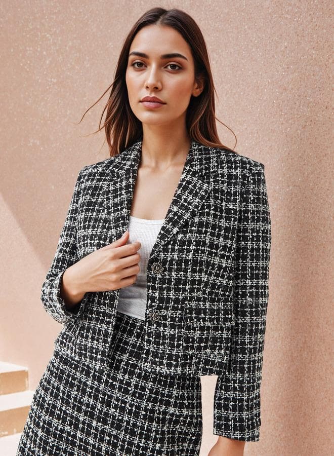 2Xtremz Checked Notch Lapel Tweed Jacket Black - Image 1