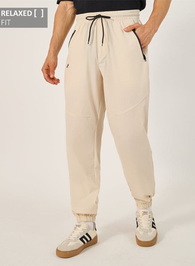 Beige Relaxed Fit Joggers 7011873524 Contrast Zip - Image 1
