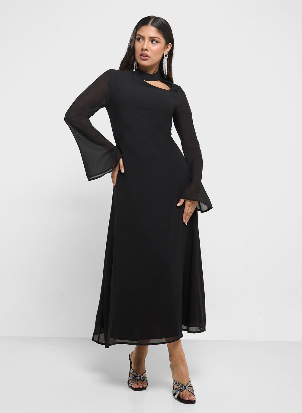 Black Mock Neck Midi Dress Drs25269 - Image 1