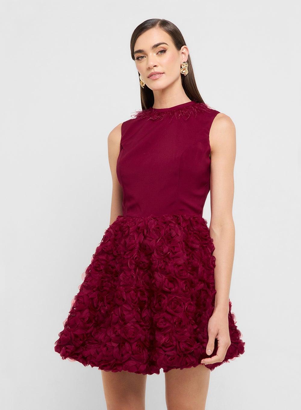 Eclat Luxe Gb11 Burgundy Tulle Hem Mini Dress - Image 1