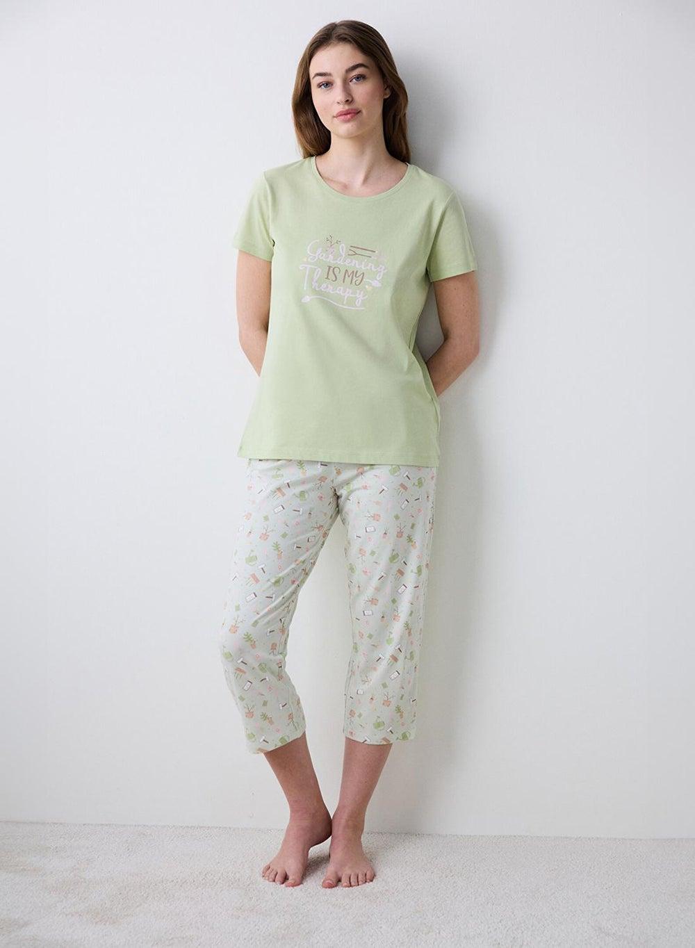 Penti Gardening Capri Light Green Cotton Pyjama Set - Image 1