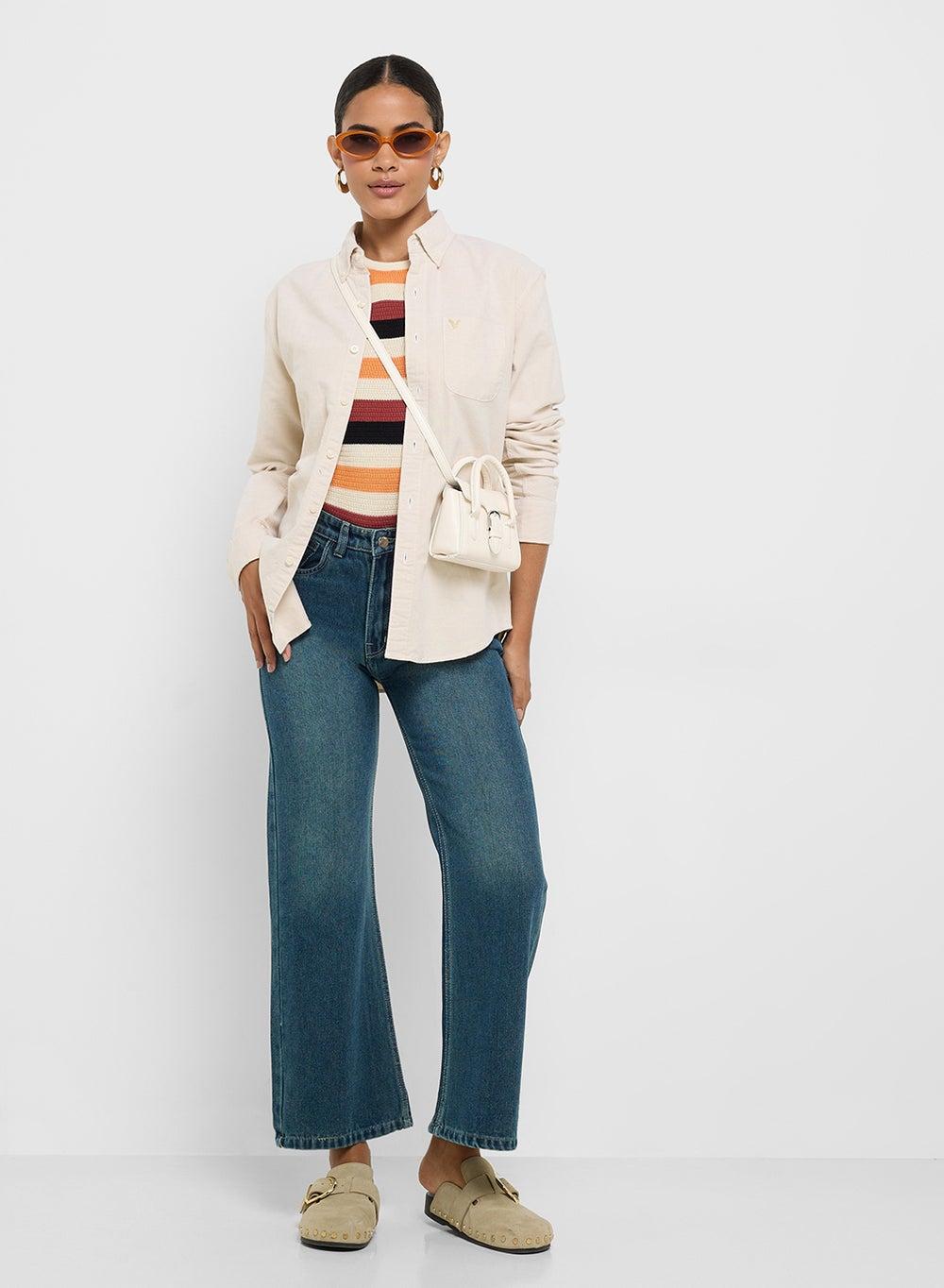 Mid Rise Wide Leg Ankle Jeans Zopwd0145 Blue - Image 1