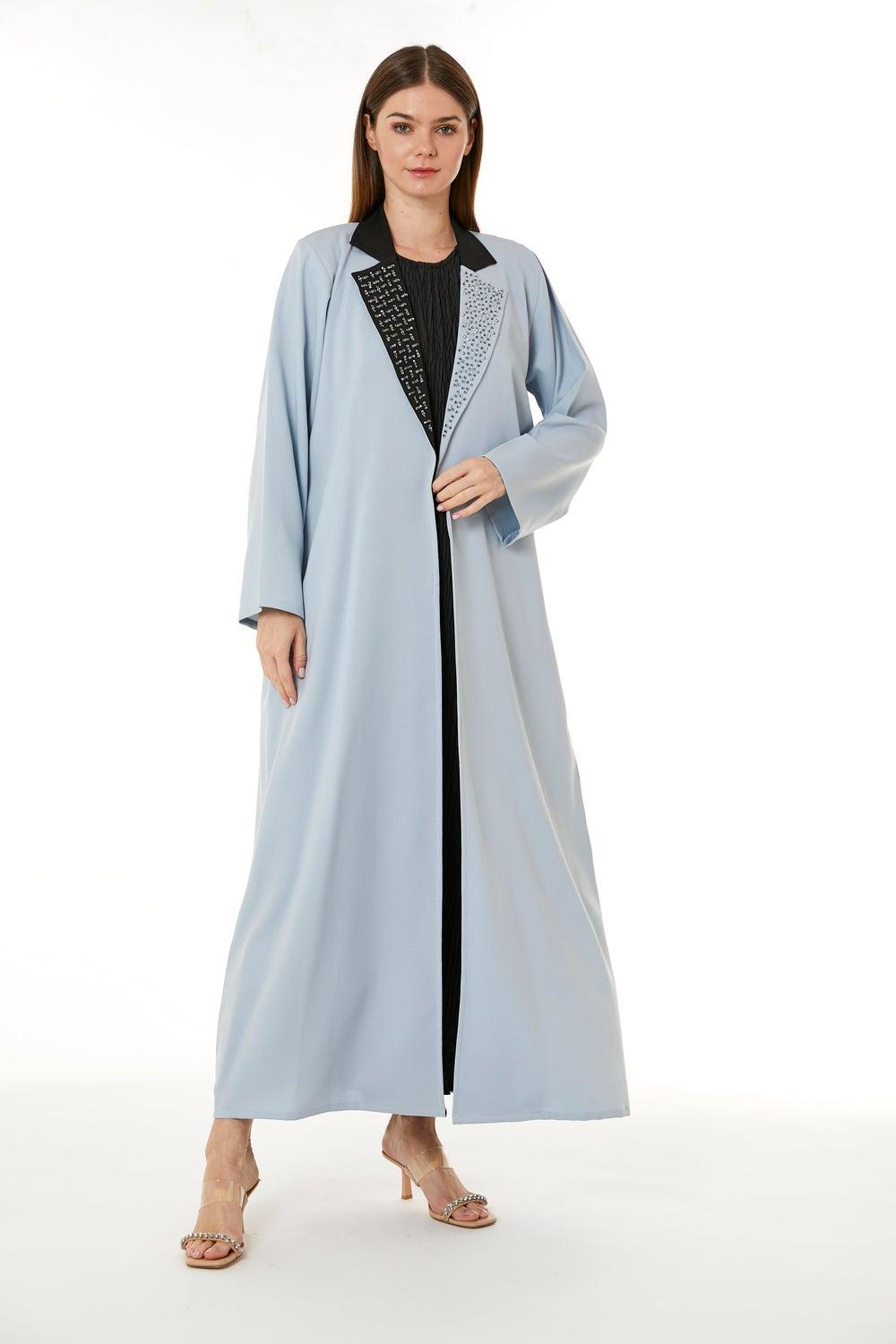 Blue Embellished Shimmer Flared Sleeve Abaya - Image 1
