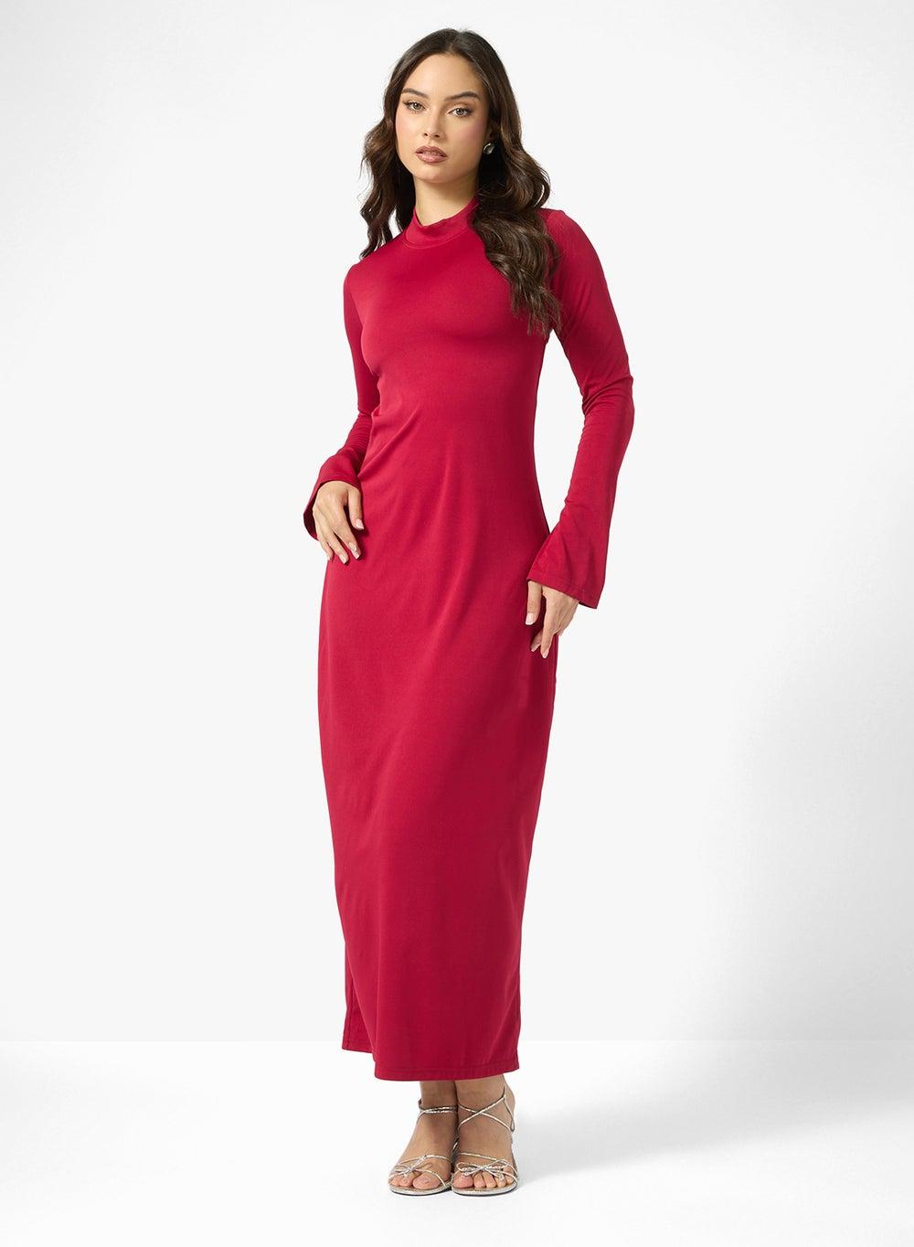 Red High Neck Bodycon Maxi Dress Y250608092 - Image 1