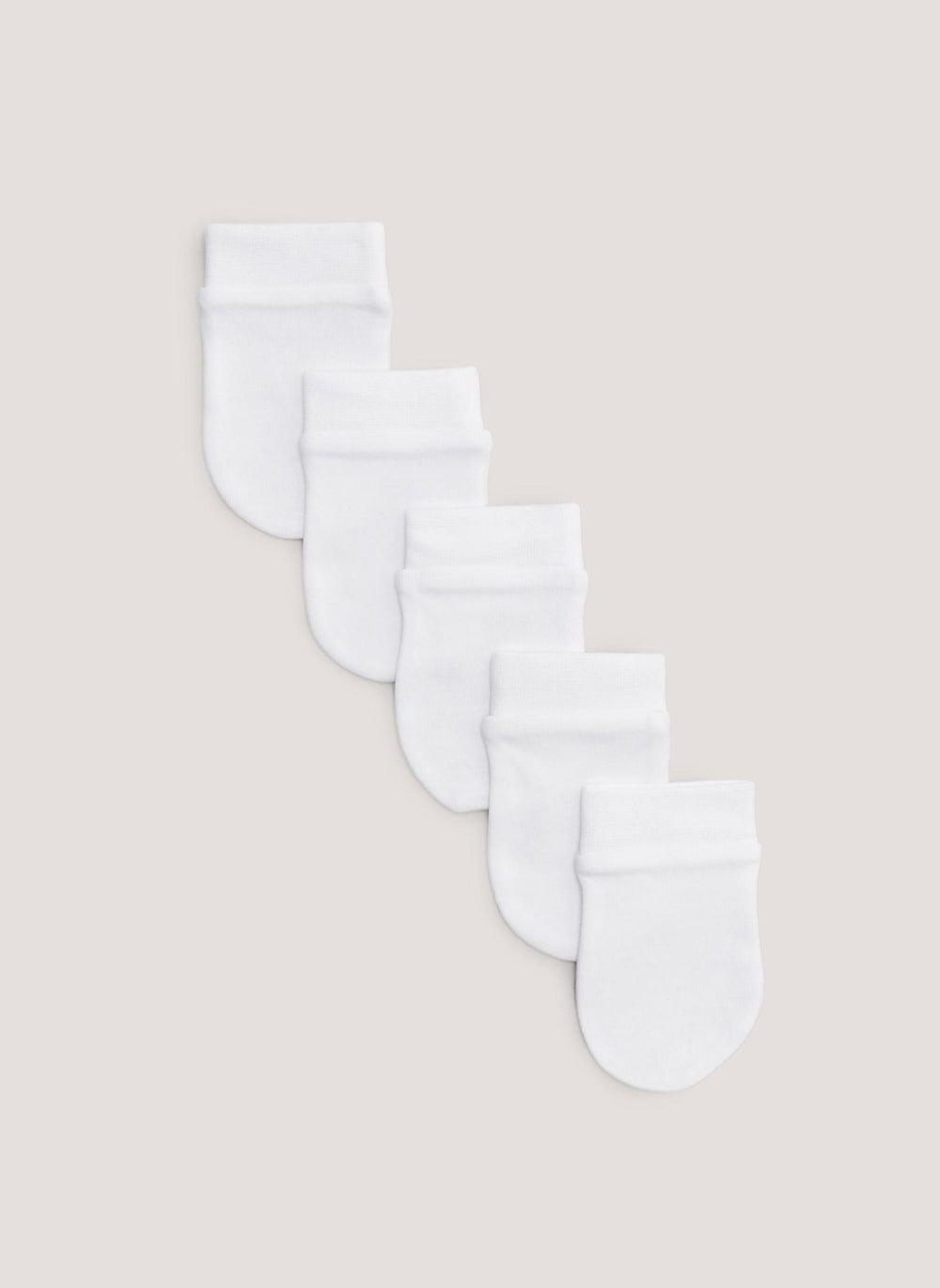 5 Pack Premium White Cotton Baby Scratch Mitts - Image 1