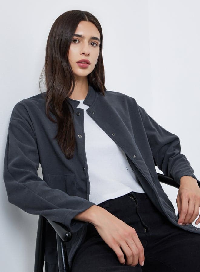 Take Two Grey Solid Utility Jacket Women - Image 1