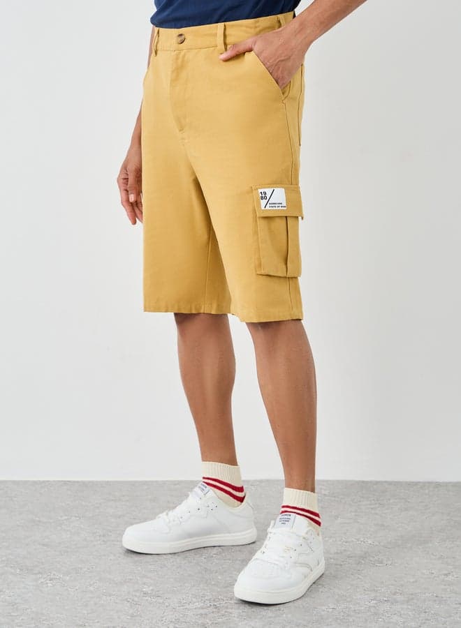 Styli Khaki Oversized Cargo Shorts with Patch Detail - Image 1