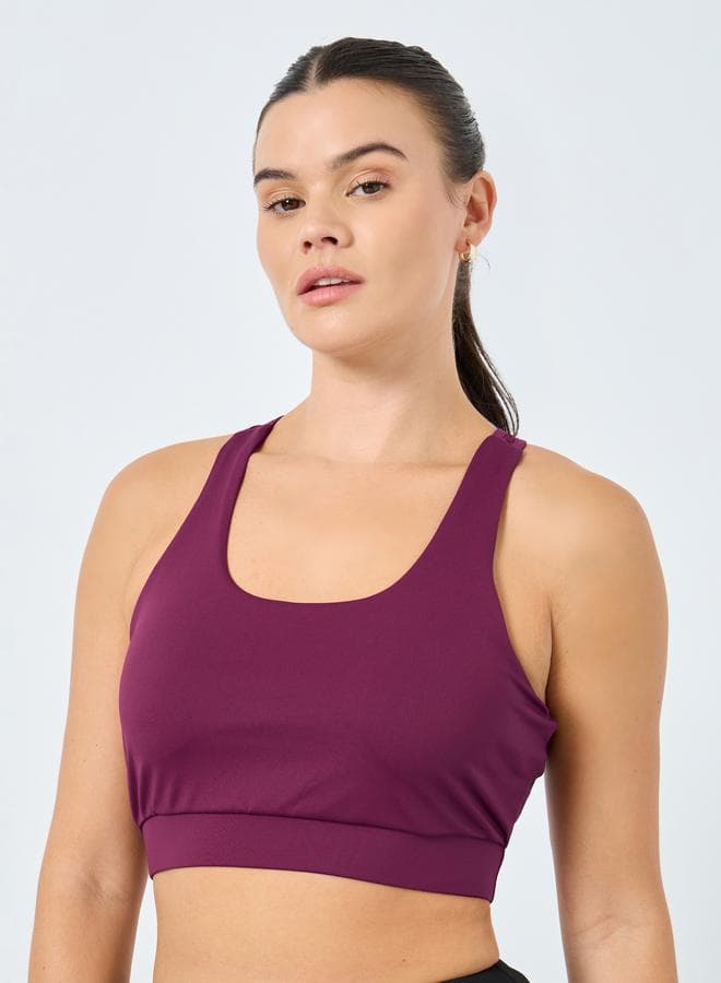 Burgundy Mesh Cross Strap Sports Bra - Image 1