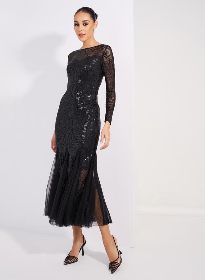 Black Sequin Trumpet Midi Dress 7008179901 - Image 1