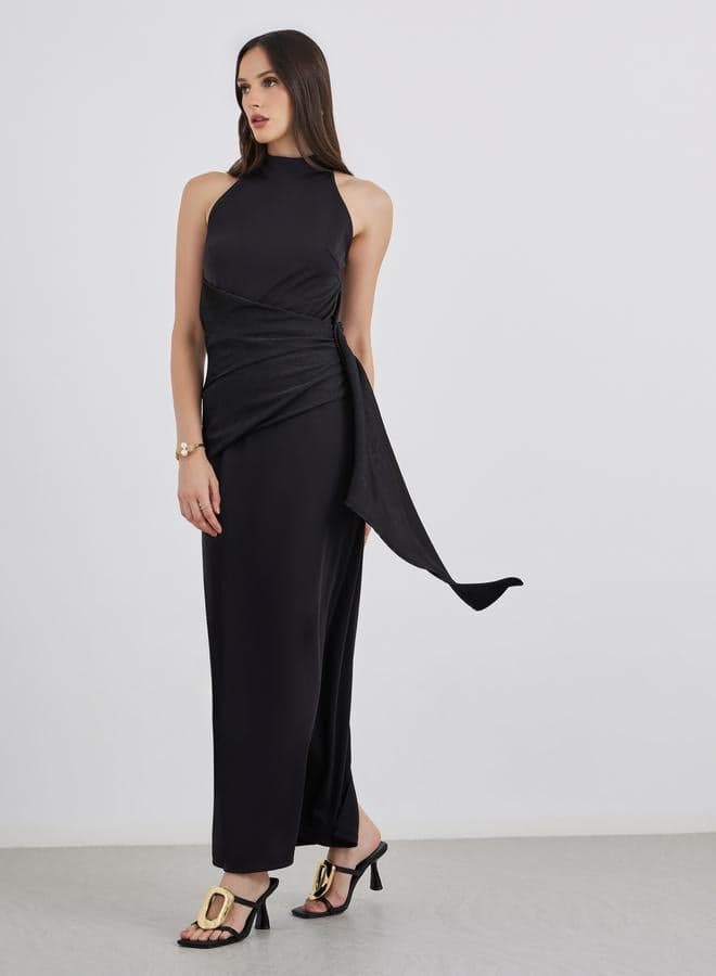 Styli Halter Neck Maxi Dress with Drape Overlay - Image 1