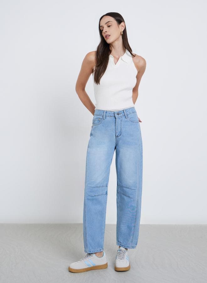 Styli High-Rise Relaxed Fit Faded Jeans - Image 1