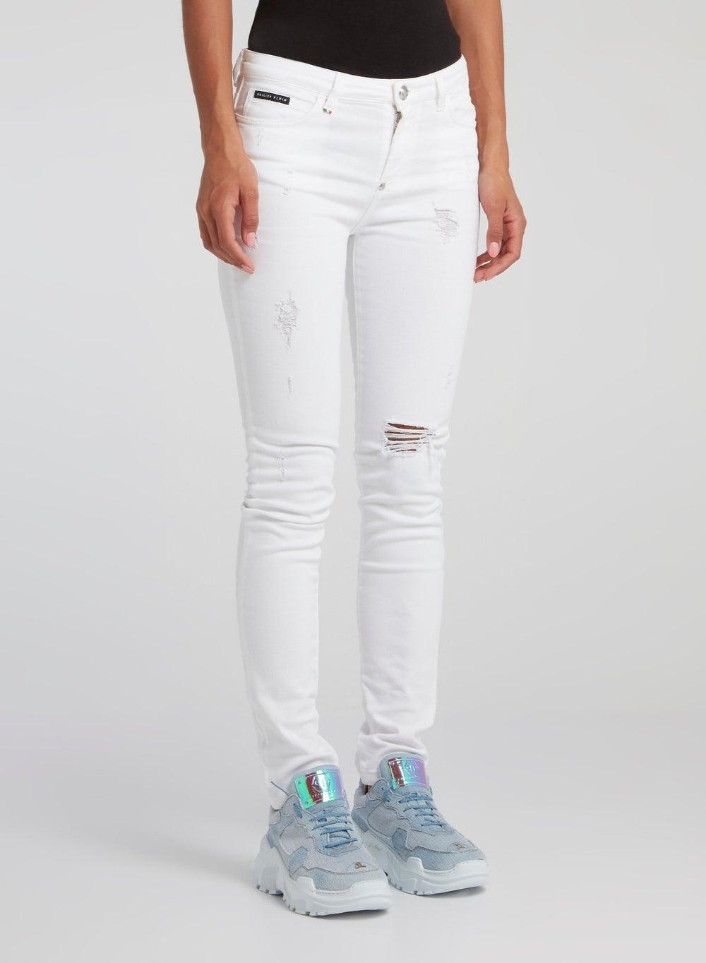 Philipp Plein White Distressed Slim Fit Jeans - Image 1