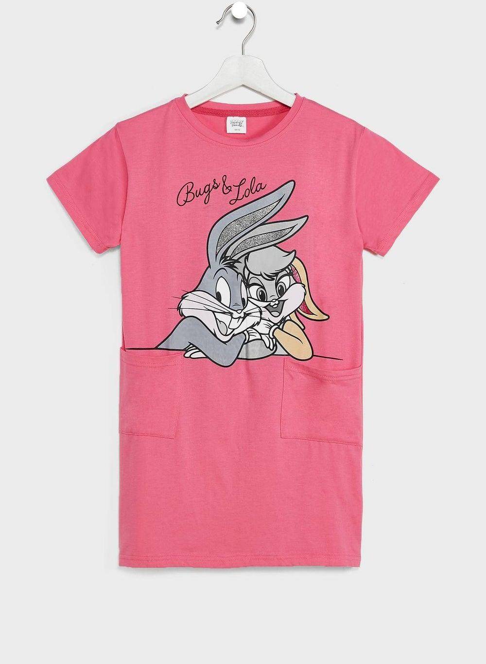 Pink Bugs & Lola Graphic Pocket Dress - Image 1