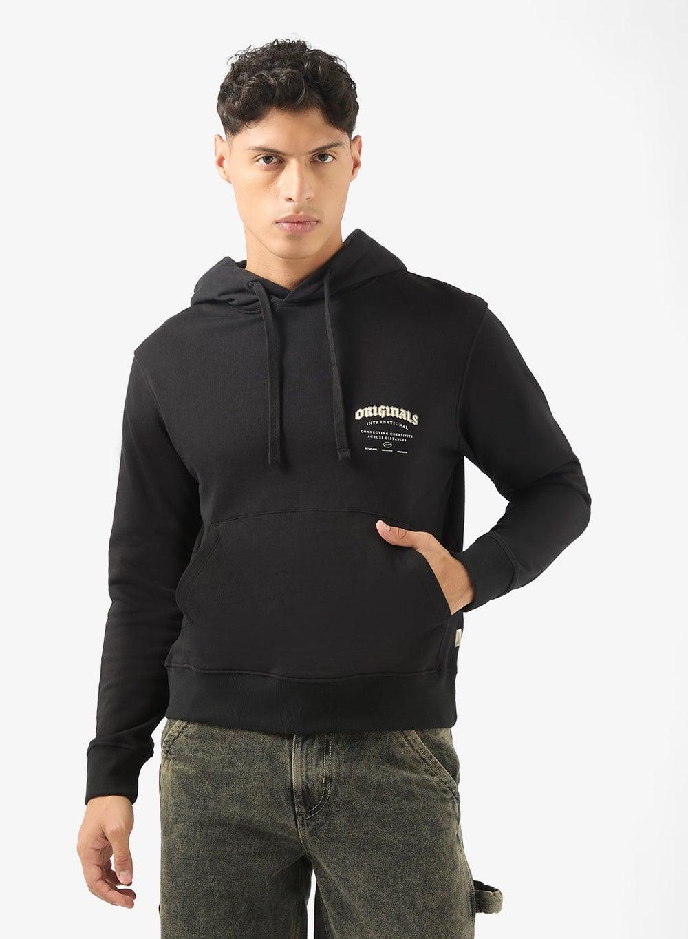 Black Logo Graphic Cotton Pullover Hoodie 12283868 - Image 1