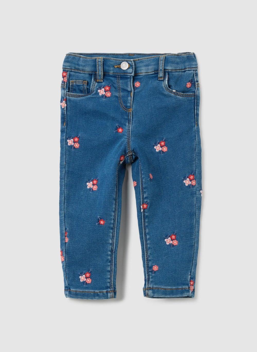 Fagottino Floral Slim Fit Denim Jeans Girls Blue - Image 1