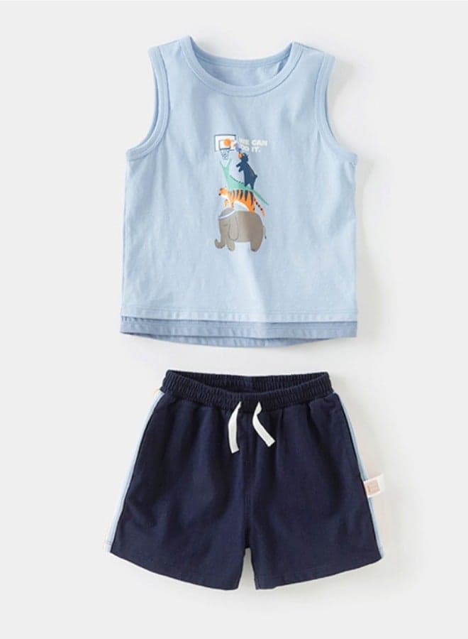 Blue Animal Print Tank & Shorts Set - Image 1