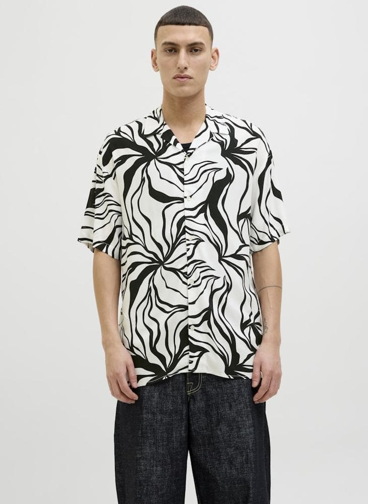AOP Back Print Resort Collar Shirt Black - Image 1